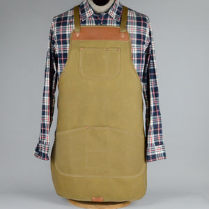 Waxed Canvas Apron (Beige with Tan Leather)